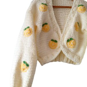 iAdorer Lemon Slice Hand Knit Cardigan in Cream (photo 6)