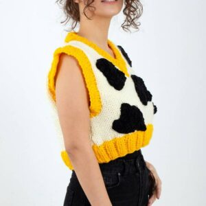 iAdorer Cow Print Hand Knit Sweater Vest in Cream (photo 3)