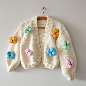 iAdorer Butterfly Hand Knit Cardigan in Cream (photo 3)