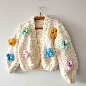 iAdorer Butterfly Hand Knit Cardigan in Cream