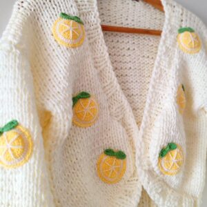iAdorer Lemon Slice Hand Knit Cardigan in Cream (photo 4)
