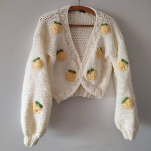 iAdorer Lemon Slice Hand Knit Cardigan in Cream (photo 2)