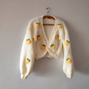 iAdorer Lemon Slice Hand Knit Cardigan in Cream