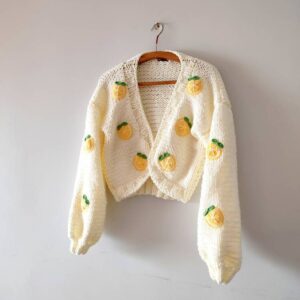 iAdorer Lemon Slice Hand Knit Cardigan in Cream (photo 3)