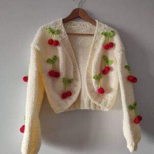 iAdorer Cherry Hand Knit Bolero Cardigan in Cream (photo 3)