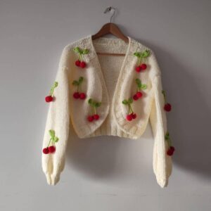 iAdorer Cherry Hand Knit Bolero Cardigan in Cream (photo 4)