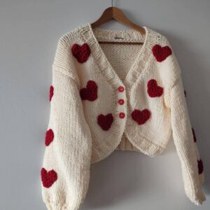 iAdorer Heart Hand Knit Cotton Cardigan in Cream (photo 4)