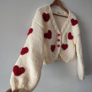 iAdorer Heart Hand Knit Cotton Cardigan in Cream (photo 2)