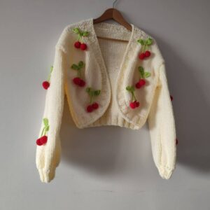iAdorer Cherry Hand Knit Bolero Cardigan in Cream (photo 5)
