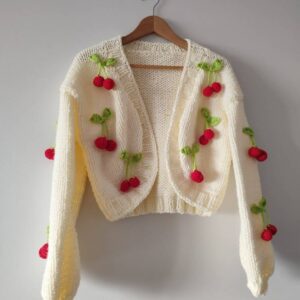 iAdorer Cherry Hand Knit Bolero Cardigan in Cream