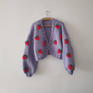 iAdorer Strawberry Hand Knit Cardigan in Lilac (photo 5)