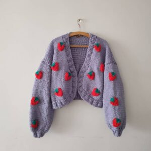 iAdorer Strawberry Hand Knit Cardigan in Lilac (photo 2)