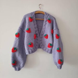iAdorer Strawberry Hand Knit Cardigan in Lilac