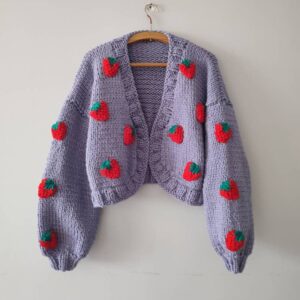 iAdorer Strawberry Hand Knit Cardigan in Lilac (photo 3)