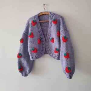 iAdorer Strawberry Hand Knit Cardigan in Lilac (photo 4)