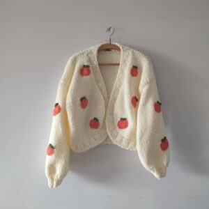 iAdorer Pumpkin Hand Knit Cardigan in Cream (photo 4)