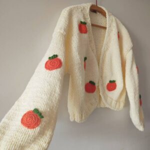 iAdorer Pumpkin Hand Knit Cardigan in Cream (photo 2)