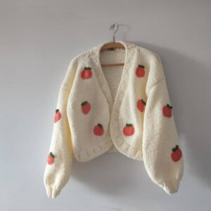 iAdorer Pumpkin Hand Knit Cardigan in Cream (photo 5)