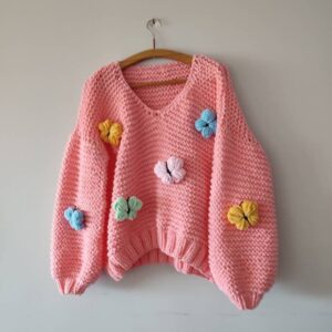 iAdorer Butterfly Hand Knit Sweater in Coral Pink (photo 2)