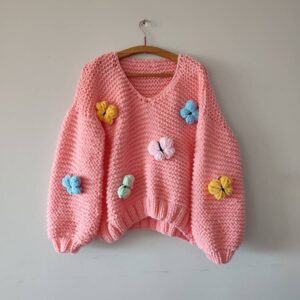 iAdorer Butterfly Hand Knit Sweater in Coral Pink (photo 3)