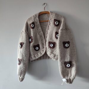 iAdorer Teddy Bear Hand Knit Cardigan in Light Gray (photo 2)