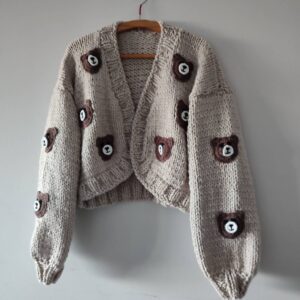 iAdorer Teddy Bear Hand Knit Cardigan in Light Gray