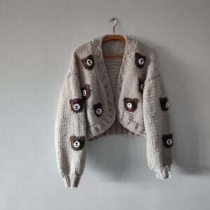 iAdorer Teddy Bear Hand Knit Cardigan in Light Gray (photo 4)
