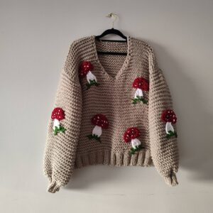 iAdorer Mushroom Hand Knit Oversized Sweater in Beige (photo 5)