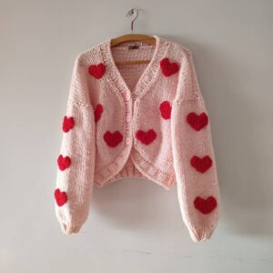 iAdorer Heart Hand Knit Cropped Cardigan in Light Pink (photo 2)