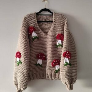 iAdorer Mushroom Hand Knit Oversized Sweater in Beige (photo 2)