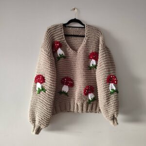 iAdorer Mushroom Hand Knit Oversized Sweater in Beige
