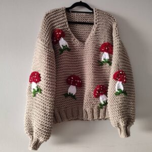 iAdorer Mushroom Hand Knit Oversized Sweater in Beige (photo 3)