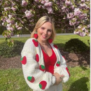 iAdorer Strawberry Hand Knit Cardigan in Cream (photo 4)