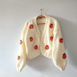 iAdorer Pumpkin Hand Knit Cardigan in Cream