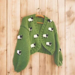 iAdorer Sheep Hand Knit Cardigan in Green (photo 2)
