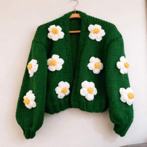 iAdorer Daisy Hand Knit Cardigan in Green