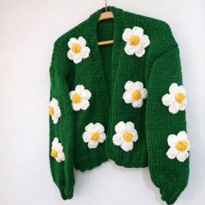 iAdorer Daisy Hand Knit Cardigan in Green (photo 2)
