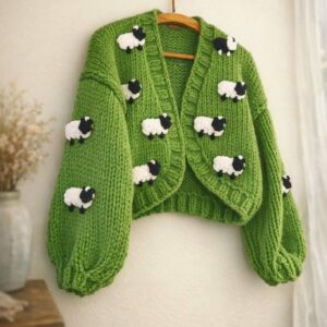 iAdorer Sheep Hand Knit Cardigan in Green