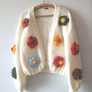 iAdorer 3D Flower Hand Knit Cardigan in Cream (photo 2)