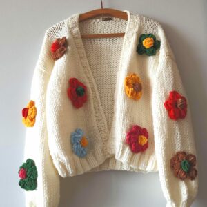iAdorer 3D Flower Hand Knit Cardigan in Cream (photo 3)