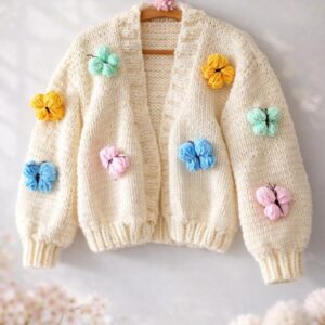 iAdorer Butterfly Hand Knit Cardigan in Cream (photo 2)