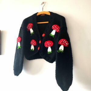 iAdorer Mushroom Hand Knit Cardigan in Black