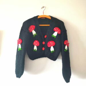 iAdorer Mushroom Hand Knit Cardigan in Black (photo 2)