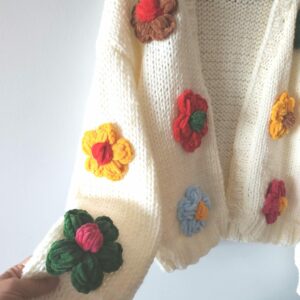 iAdorer 3D Flower Hand Knit Cardigan in Cream (photo 5)