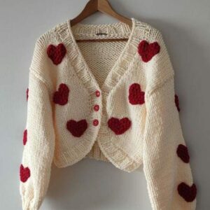 iAdorer Heart Hand Knit Cotton Cardigan in Cream (photo 3)