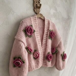 iAdorer Rose Hand Knit Cropped Cardigan in Soft Pink (photo 2)